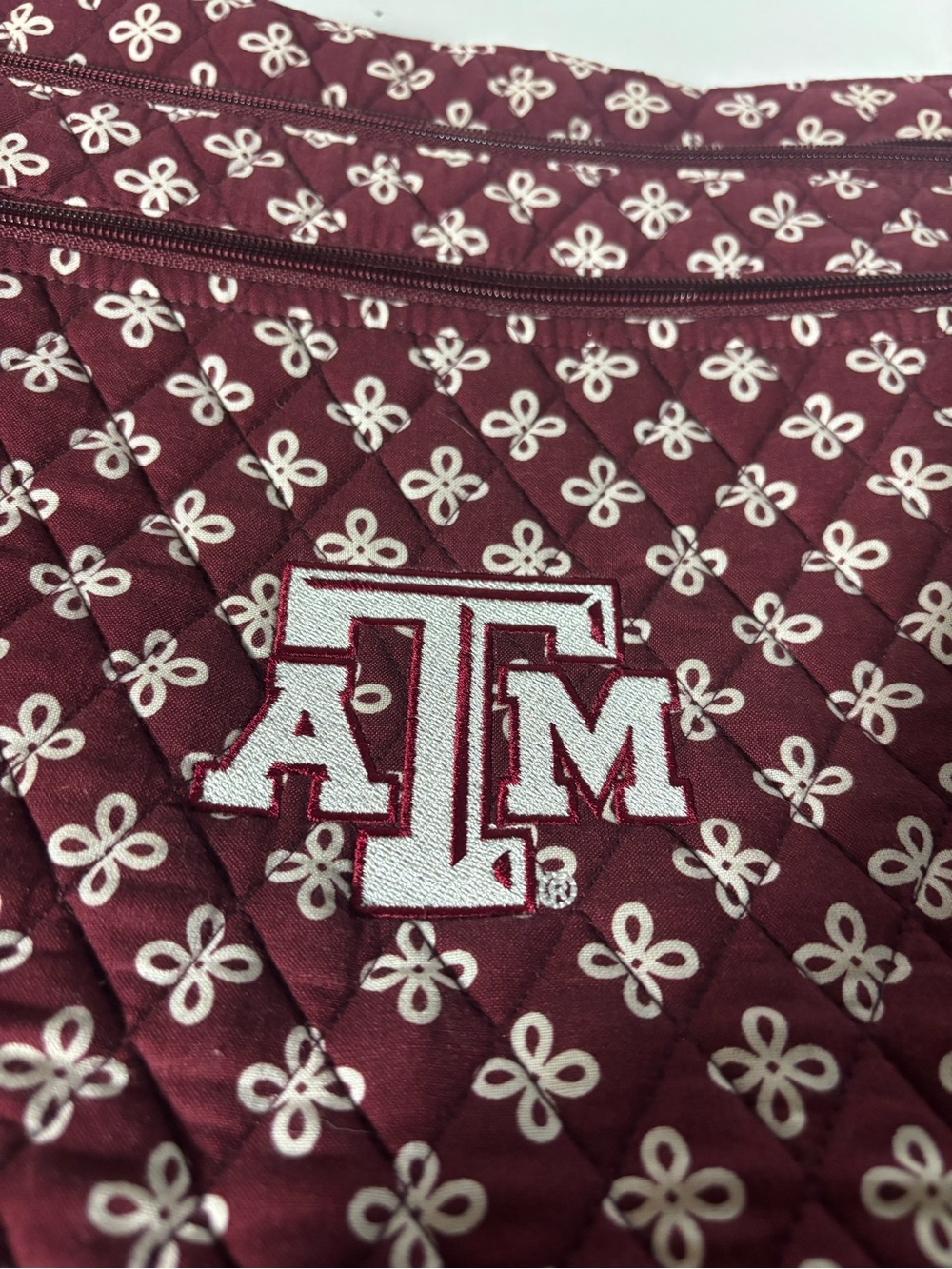 Vera Bradley Maroon Quilted Shoulder Bag with White Embroidered ATM Logo